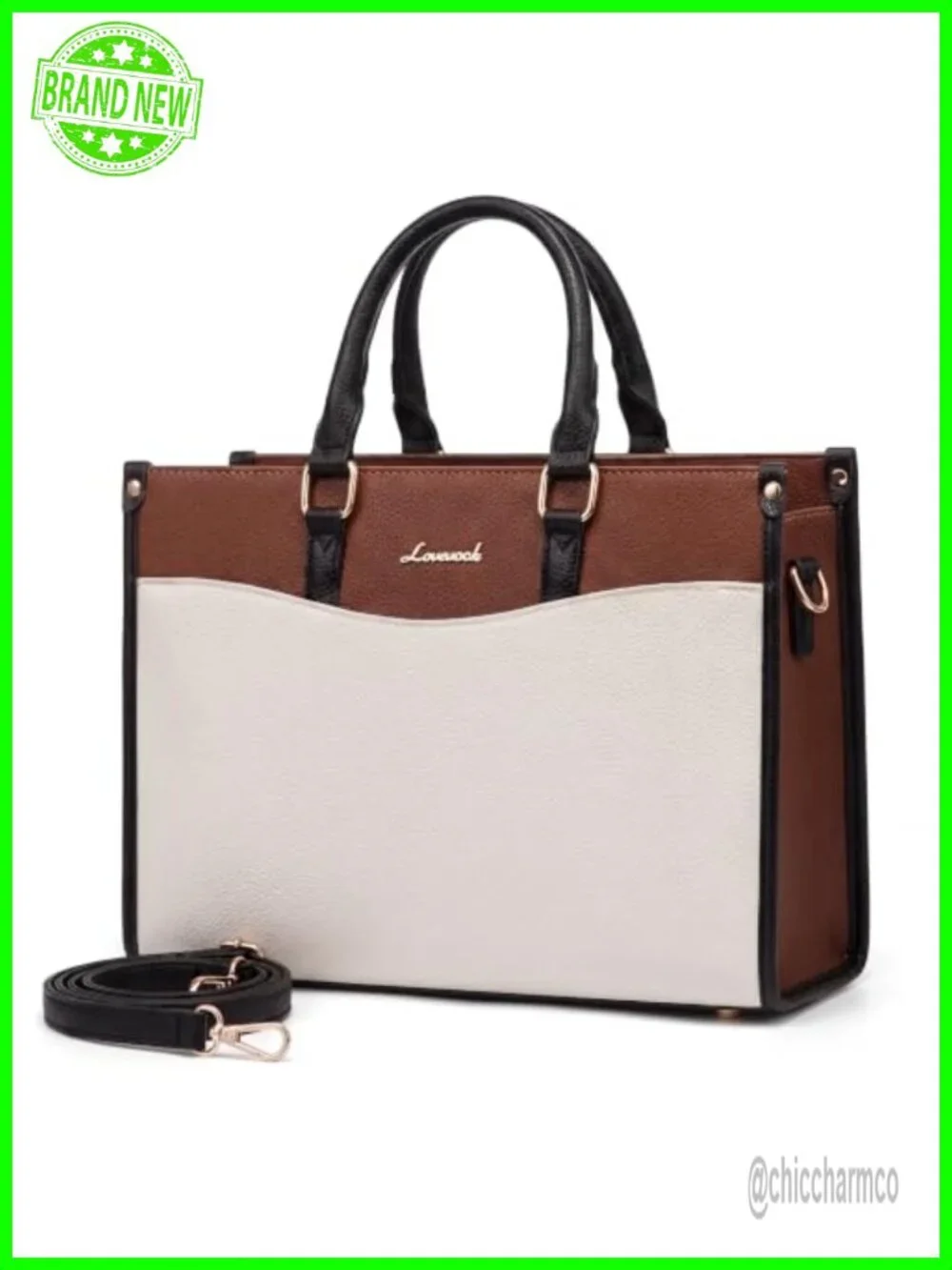 Vintage Color Block Satchel Tote Bag Vegan Leather Top Handle Crossbody Purse